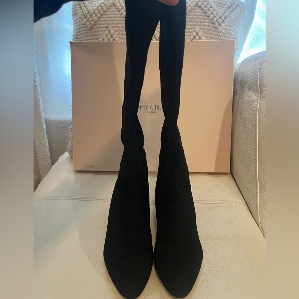 Jimmy Choo Suede Knee Boots with Wedge Heel